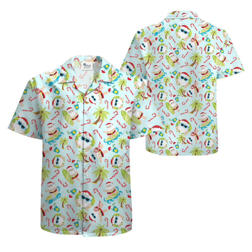 Summer Santa Christmas Candy Cane Hawaiian Shirt