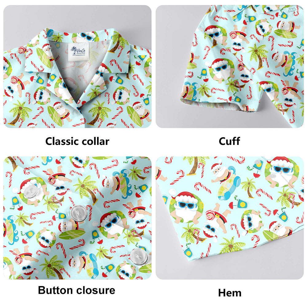 Summer Santa Christmas Candy Cane Hawaiian Shirt