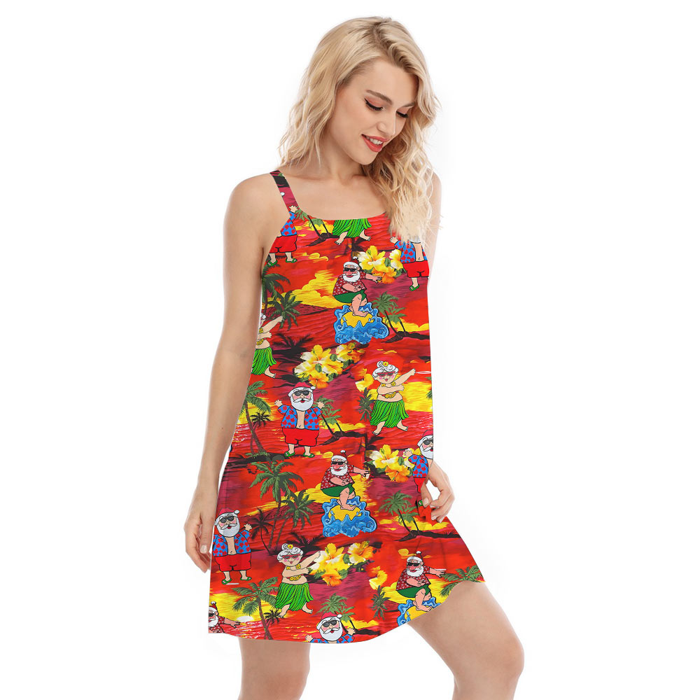 Cute Santa Tropical Sunset Beach Orange Cami Dress