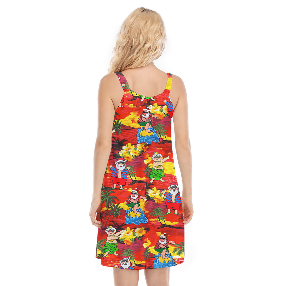 Cute Santa Tropical Sunset Beach Orange Cami Dress
