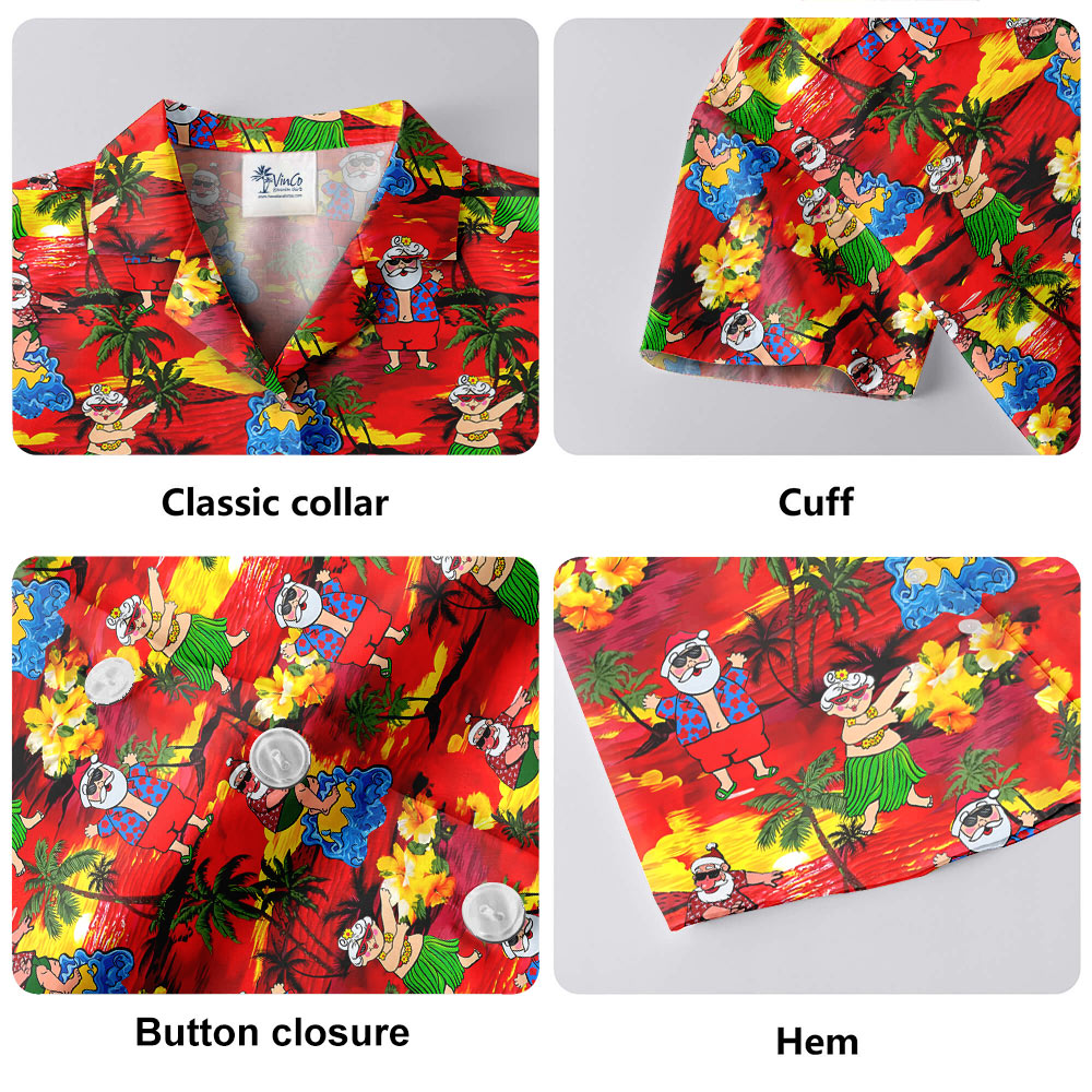Hula Santa Sunset Beach Tropical Hawaiian Shirt