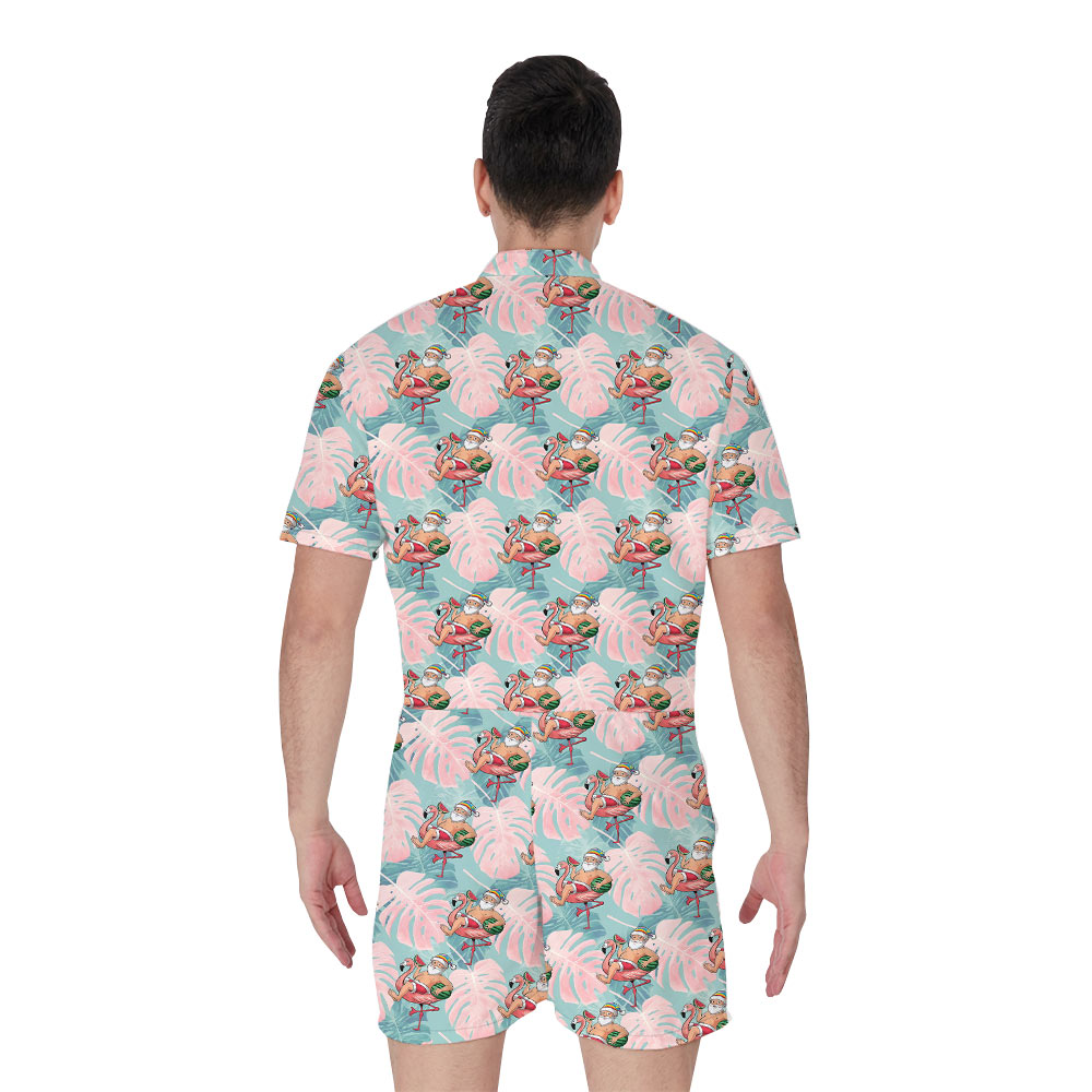 Funny Santa Claus Flamingo Hawaiian Romper