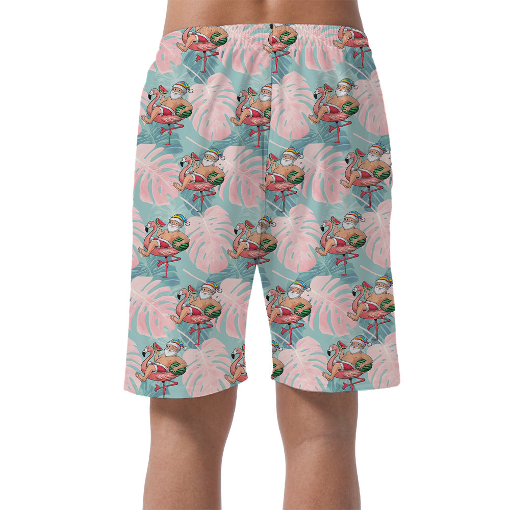 Tropical Santa Claus Flamingo Tropical Men's Beach Shorts