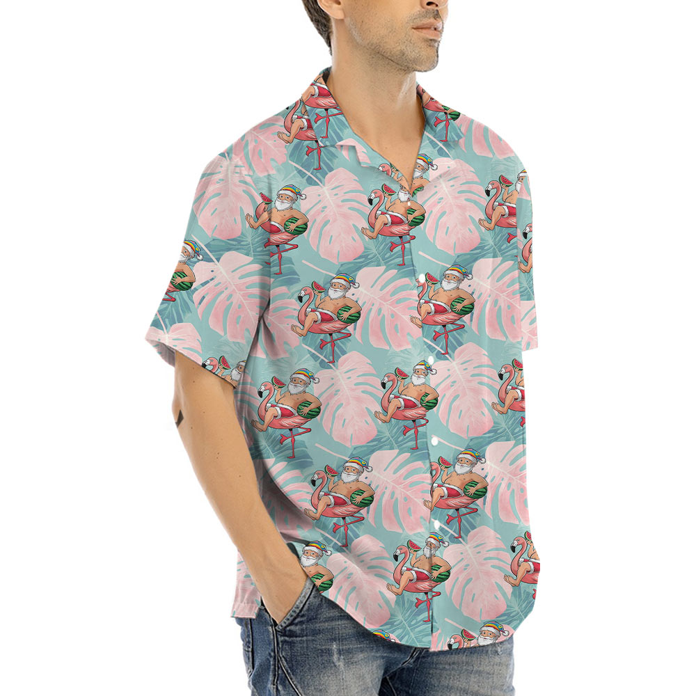Watermelon Santa Claus Flamingo Hawaiian Shirt
