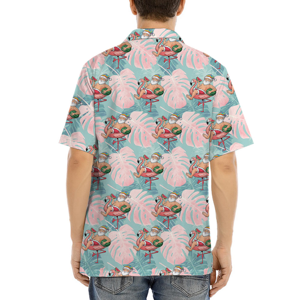 Watermelon Santa Claus Flamingo Hawaiian Shirt