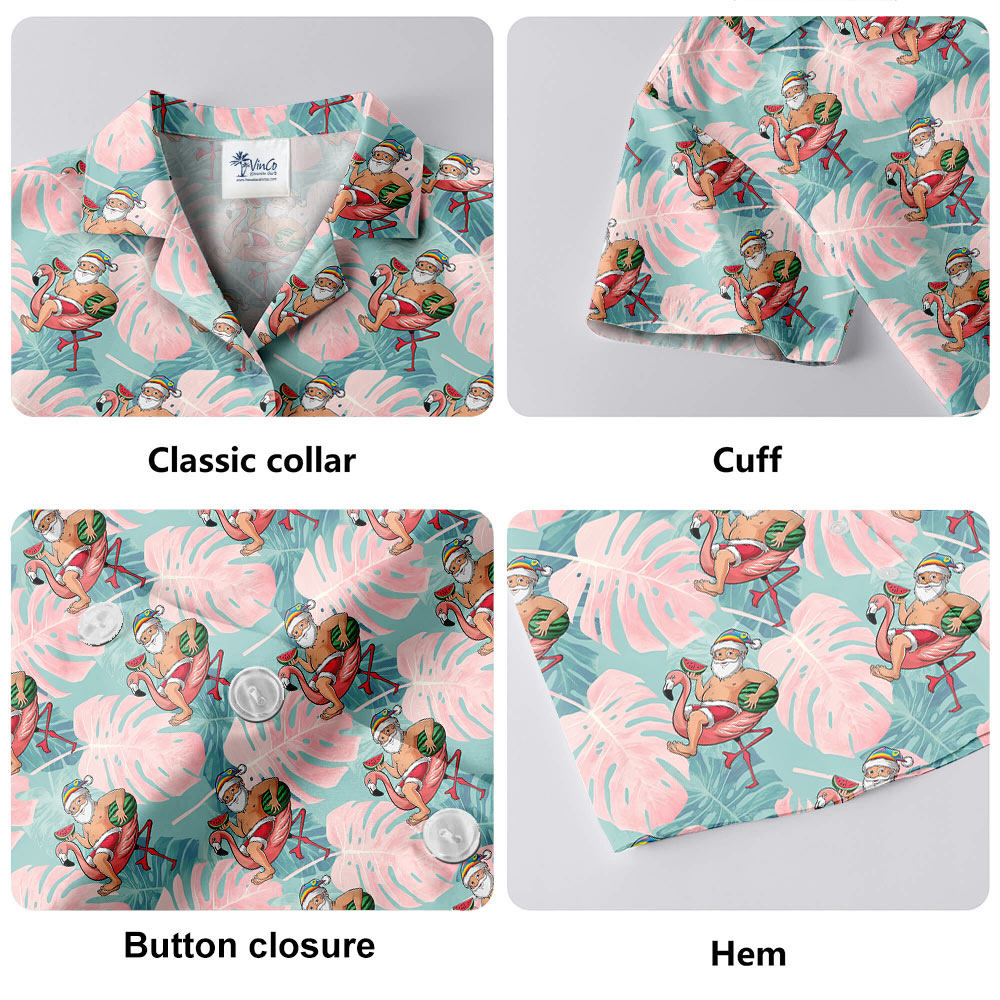 Watermelon Santa Claus Flamingo Hawaiian Shirt