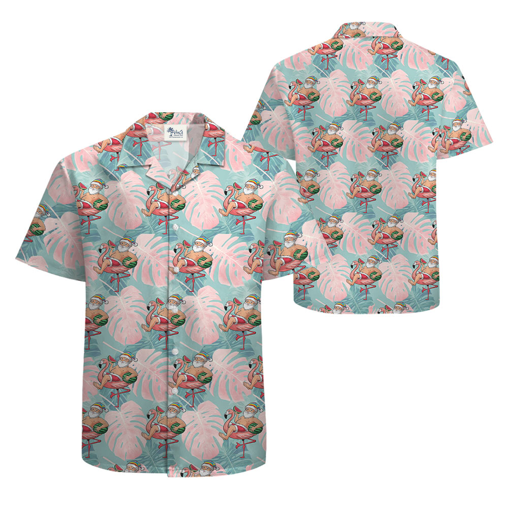 Watermelon Santa Claus Flamingo Hawaiian Shirt