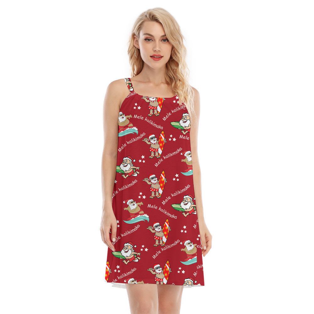 Funny Santa Claus Surfing Red Cami Dress - variant image 1