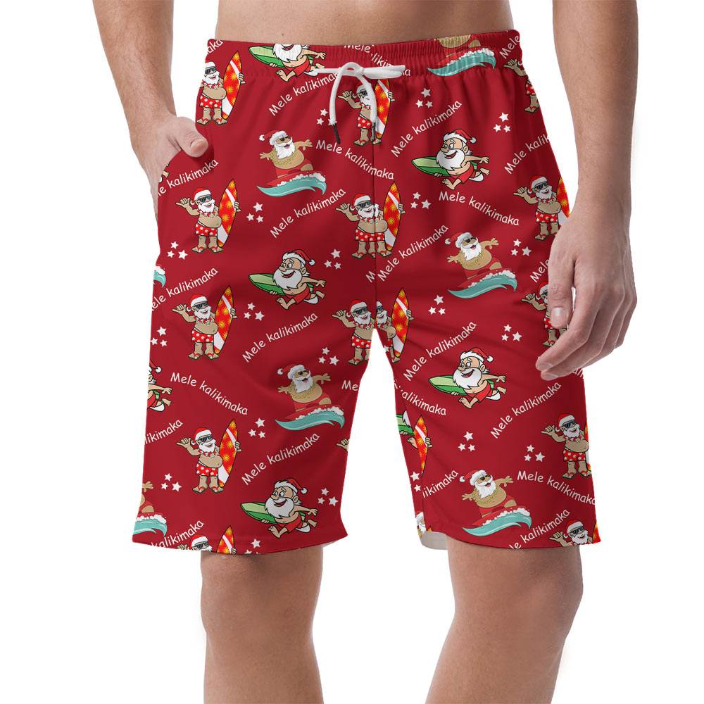Mele Kalikimaka Santa Surfing Men's Beach Shorts - variant image 1