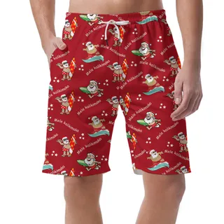 Mele Kalikimaka Santa Surfing Men's Beach Shorts
