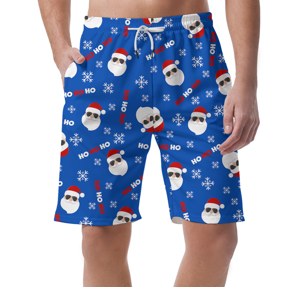 Ho Ho Ho Santa Claus Blue Men's Beach Shorts - variant image 1
