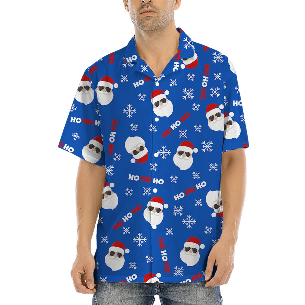 Santa Claus Ho Ho Ho Blue Hawaiian Shirt - variant image 1