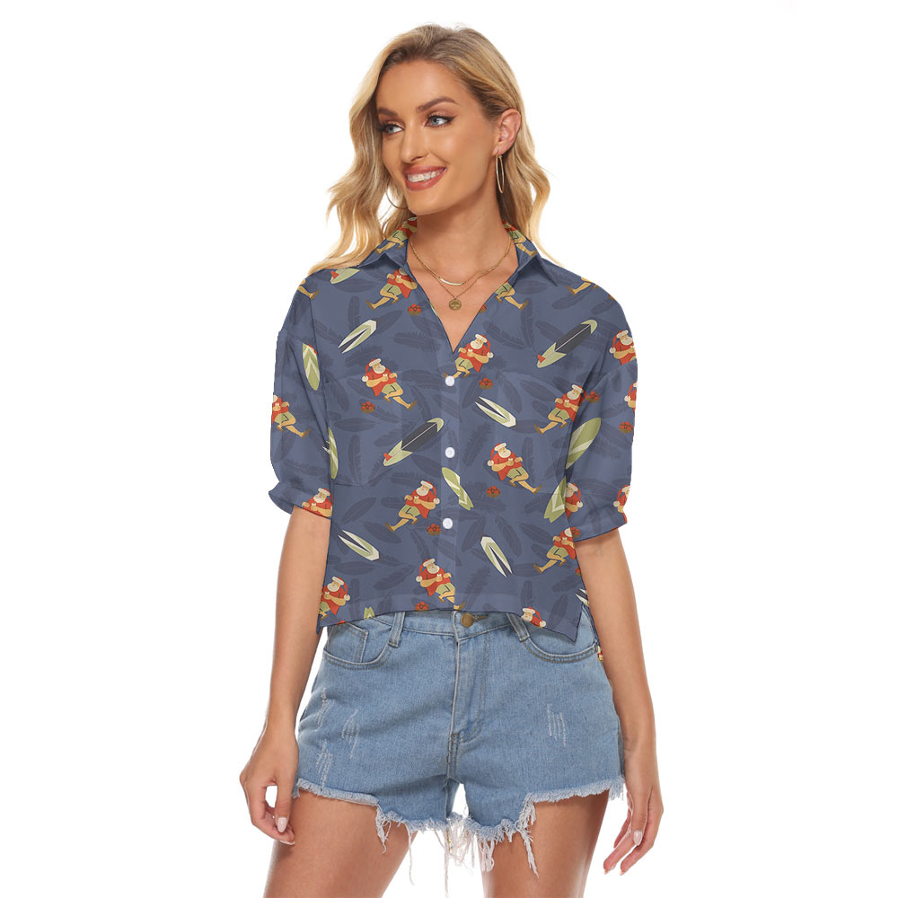 Cute Summer Santa Claus Navy Women's Cropped Shirt - variant image 1