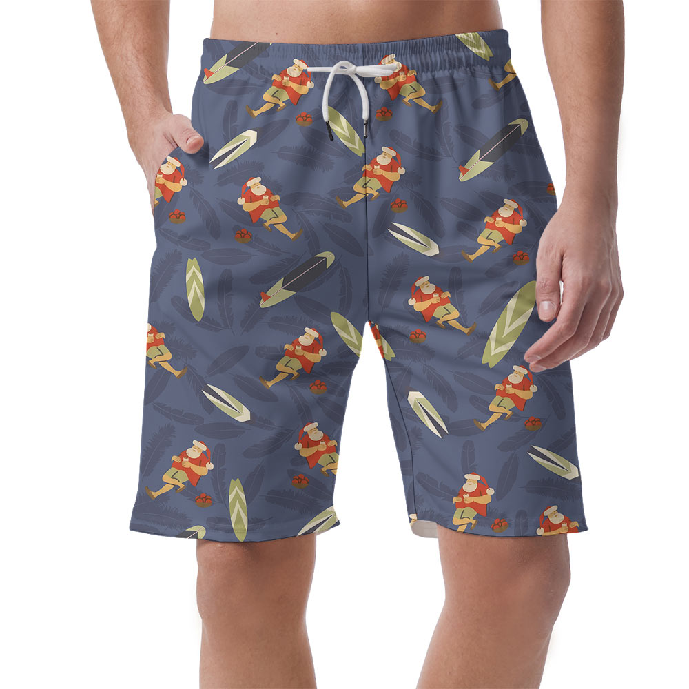 Cute Summer Santa Claus With Surfing Board Men's Beach Shorts - variant image 1