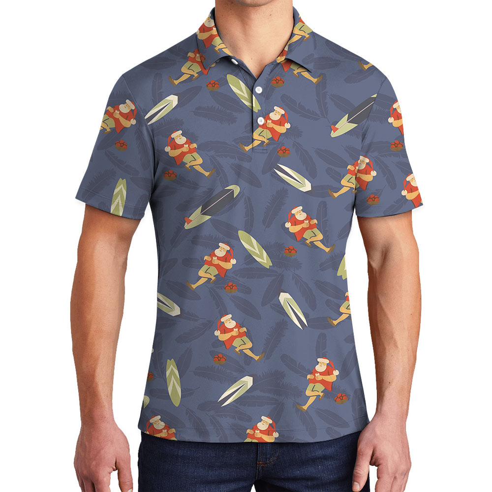 Cute Santa Claus Surfing Board Navy Polo Shirt - variant image 1