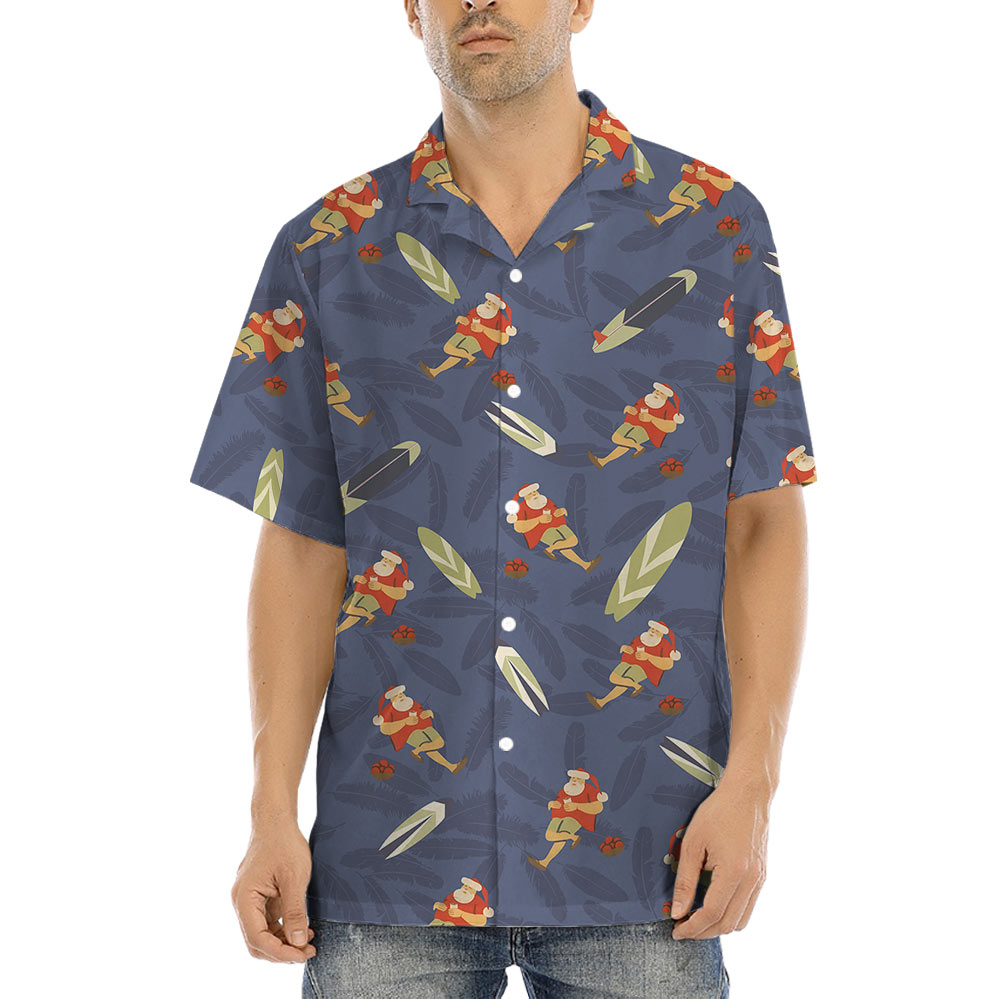 Summer Santa With Surfing Board Hawaiian Shirt - variant image 1