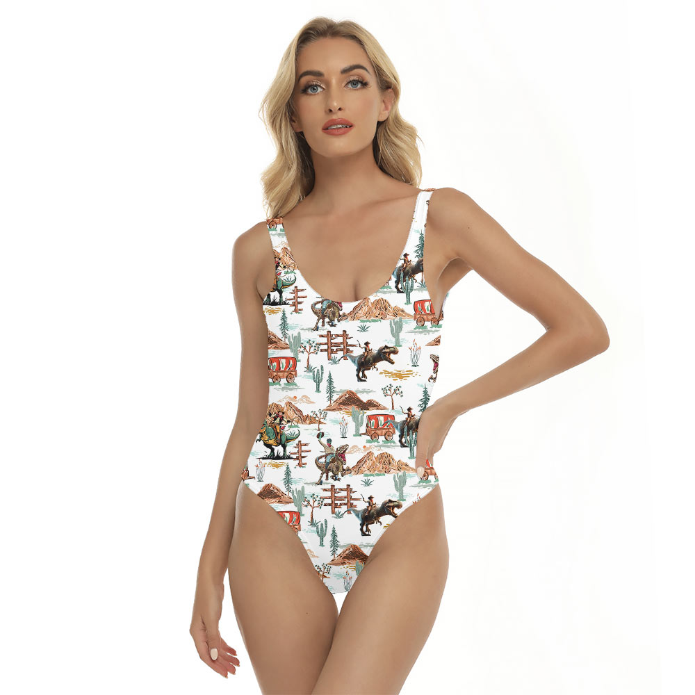 Funny Cowboy Dinosaur Hawaiian Swimsuit - variant image 1