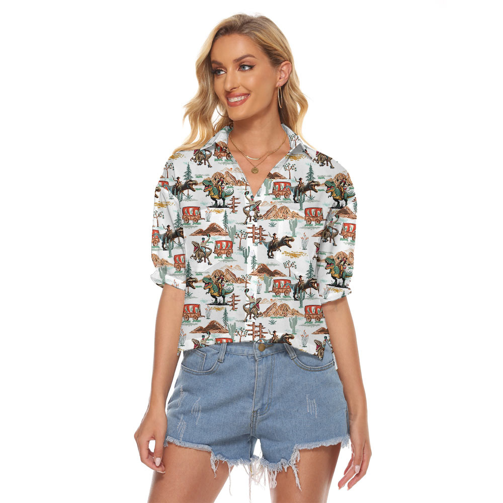 Funny Cowboy Dinosaur Women's Cropped Shirt - variant image 1