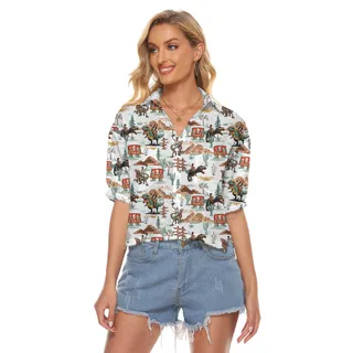 Funny Cowboy Dinosaur Women's Cropped Shirt