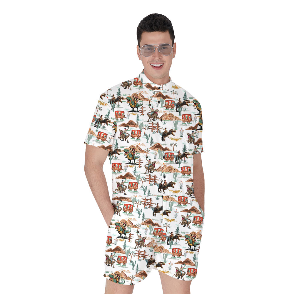Funny Cowboy Dinosaur Hawaiian Romper For Men - variant image 1