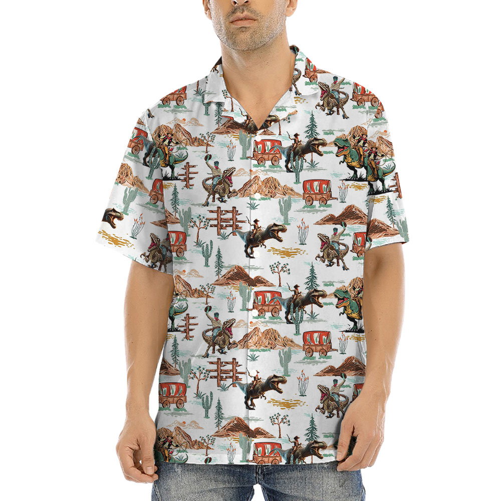 Cool Cowboy Riding Dinosaur Hawaiian Shirt - variant image 1