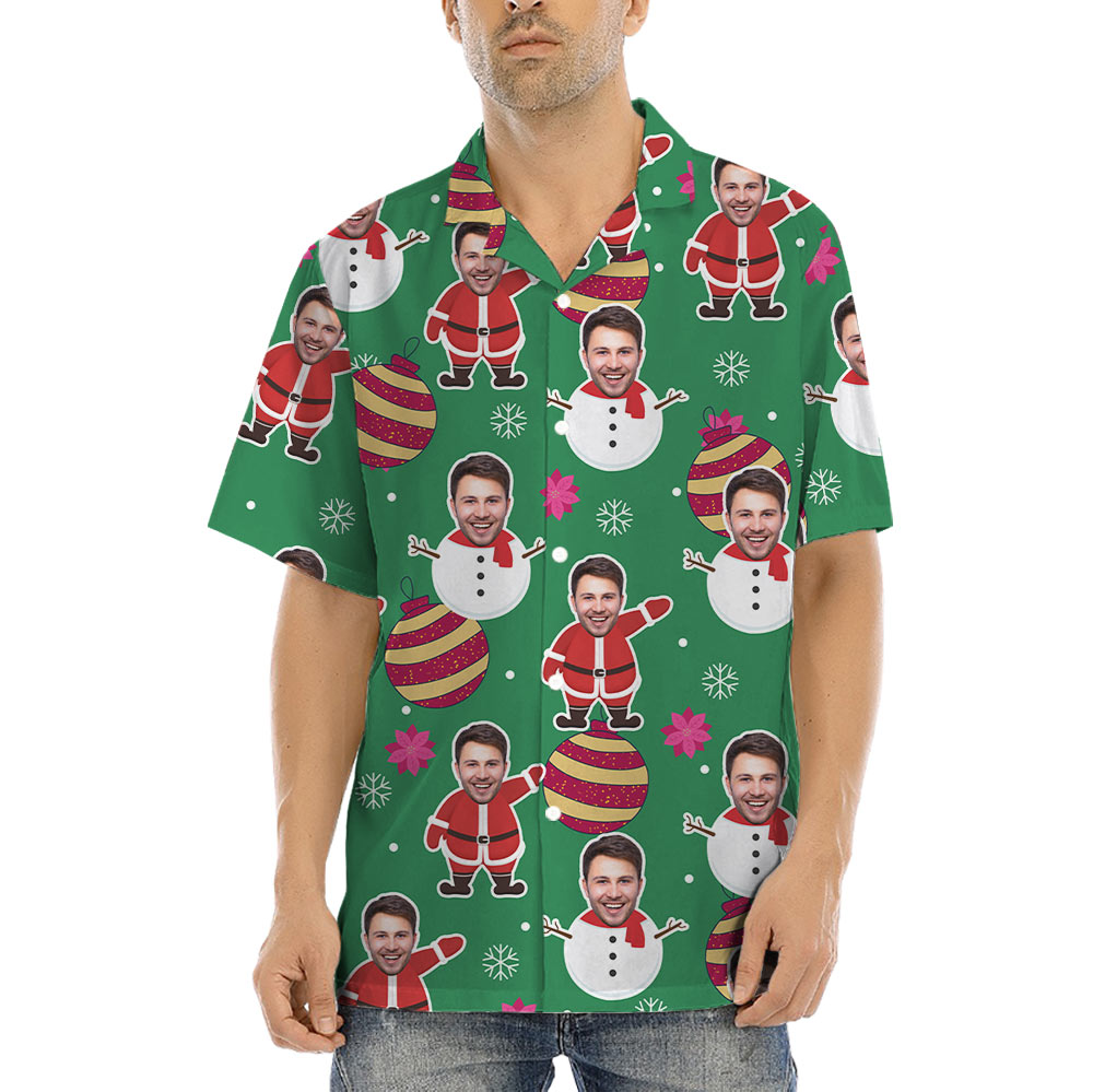 Funny Custom Face Santa Snowman Hawaiian Shirt - variant image 1