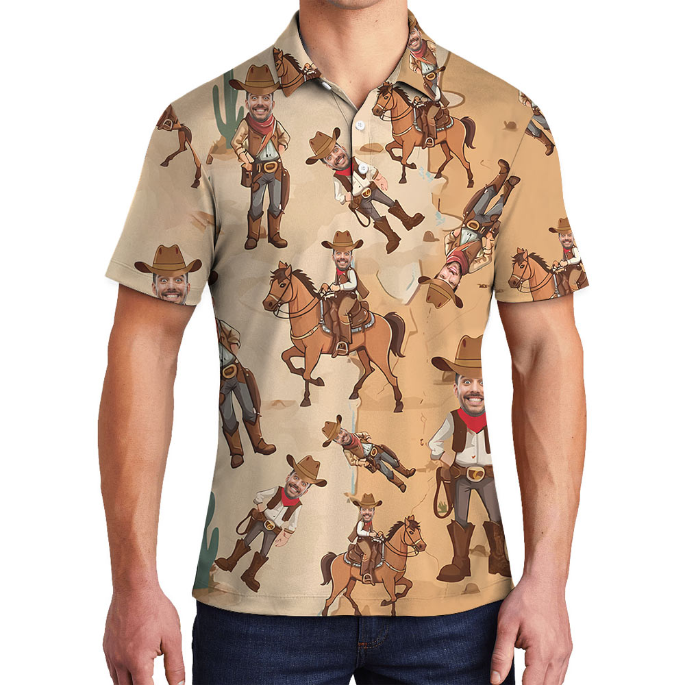 Custom Face Western Cowboy Hawaiian Polo Shirt - variant image 1