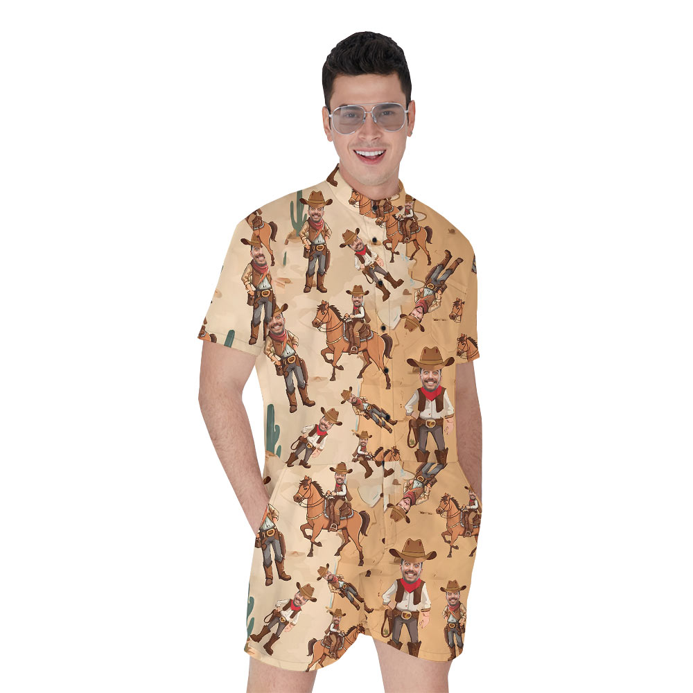 Custom Face Western Cowboy Hawaiian Romper - variant image 1