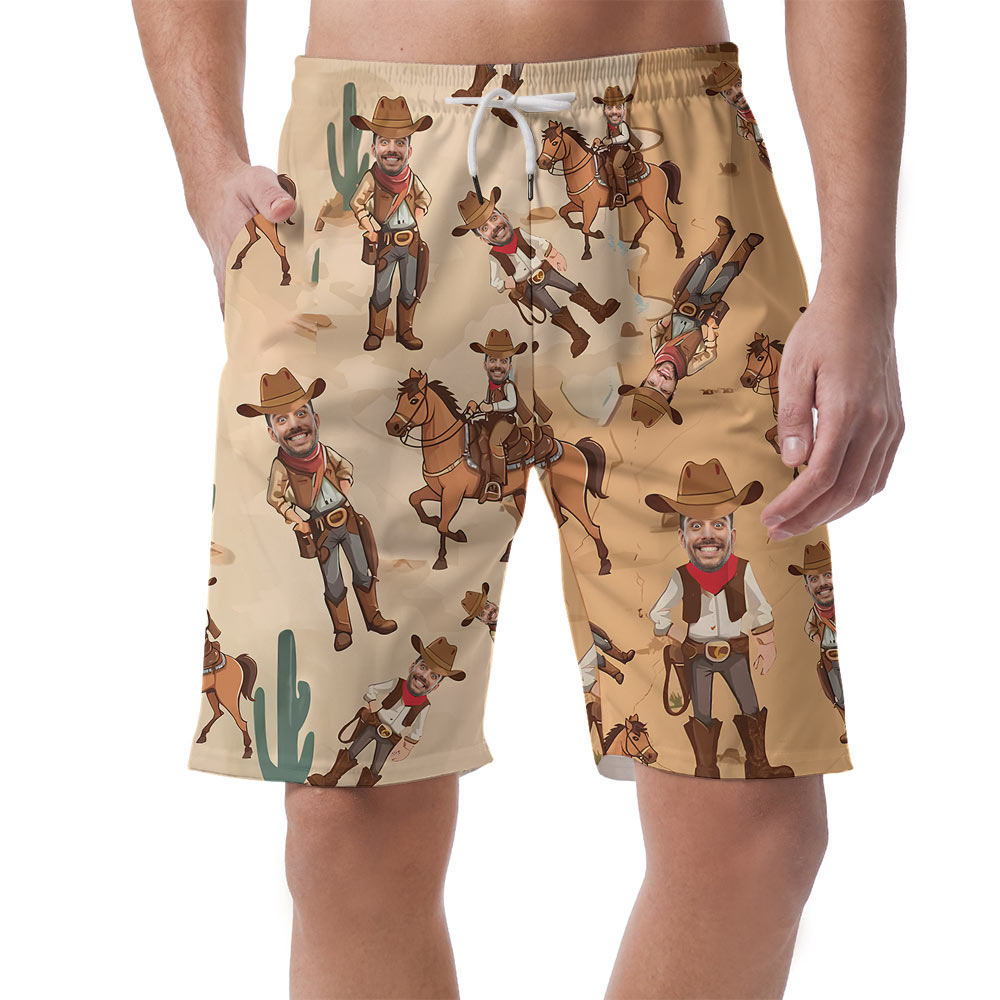 Western Cowboy Custom Face Hawaiian Beach Shorts - variant image 1