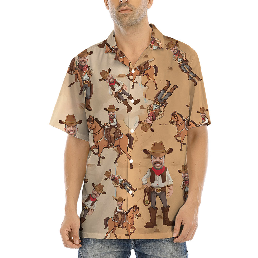 Funny Custom Face Cowboy Hawaiian Shirt - variant image 1