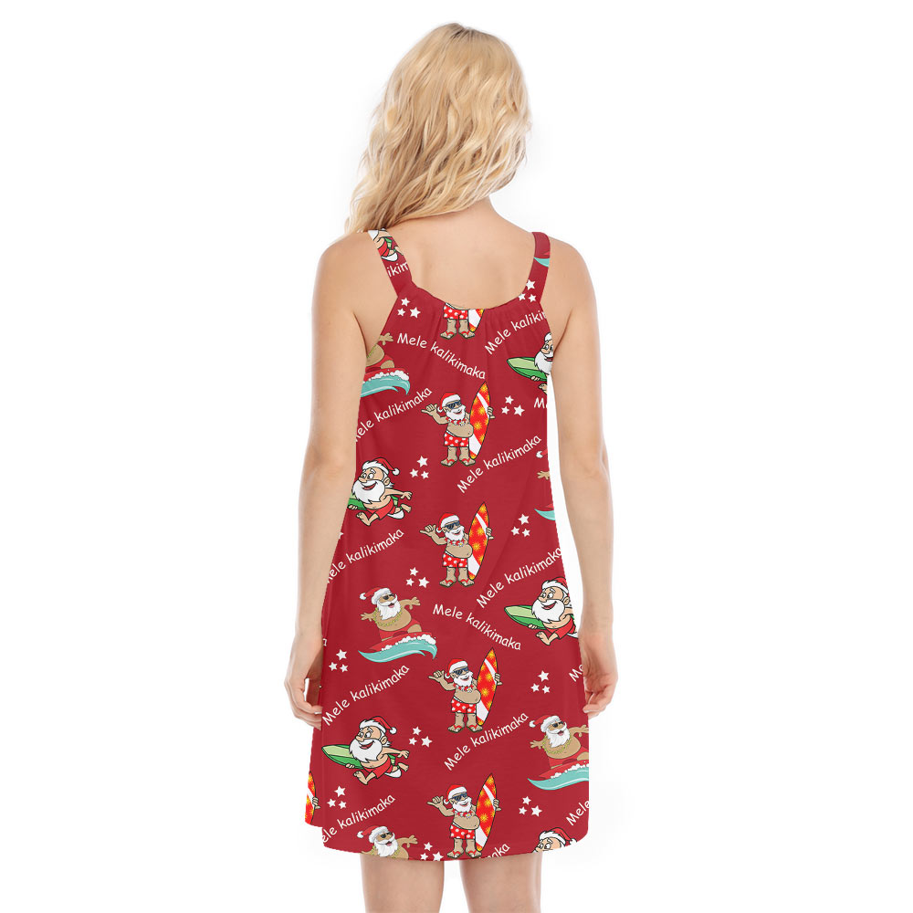 Funny Santa Claus Surfing Red Cami Dress