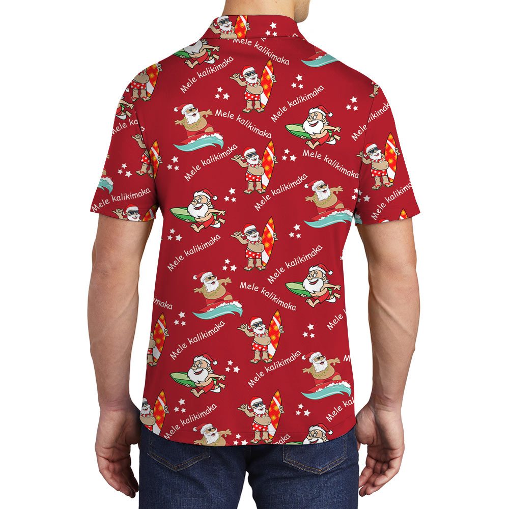 Mele Kalikimaka Surfing Santa Red Polo Shirt