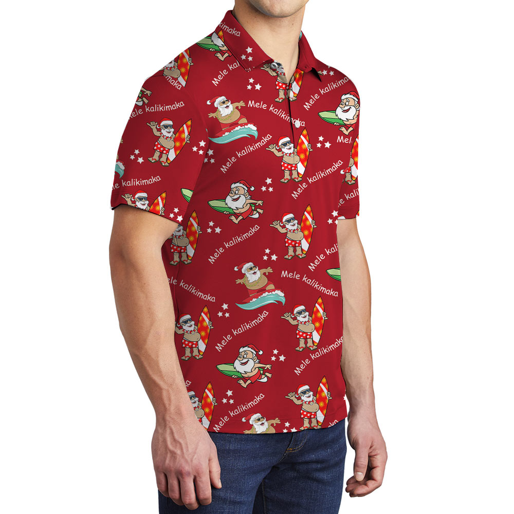 Mele Kalikimaka Surfing Santa Red Polo Shirt