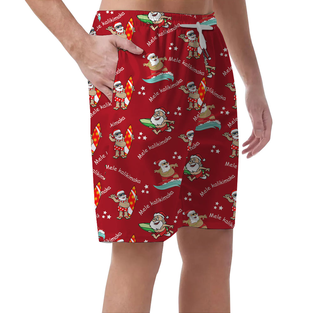 Mele Kalikimaka Santa Surfing Men's Beach Shorts