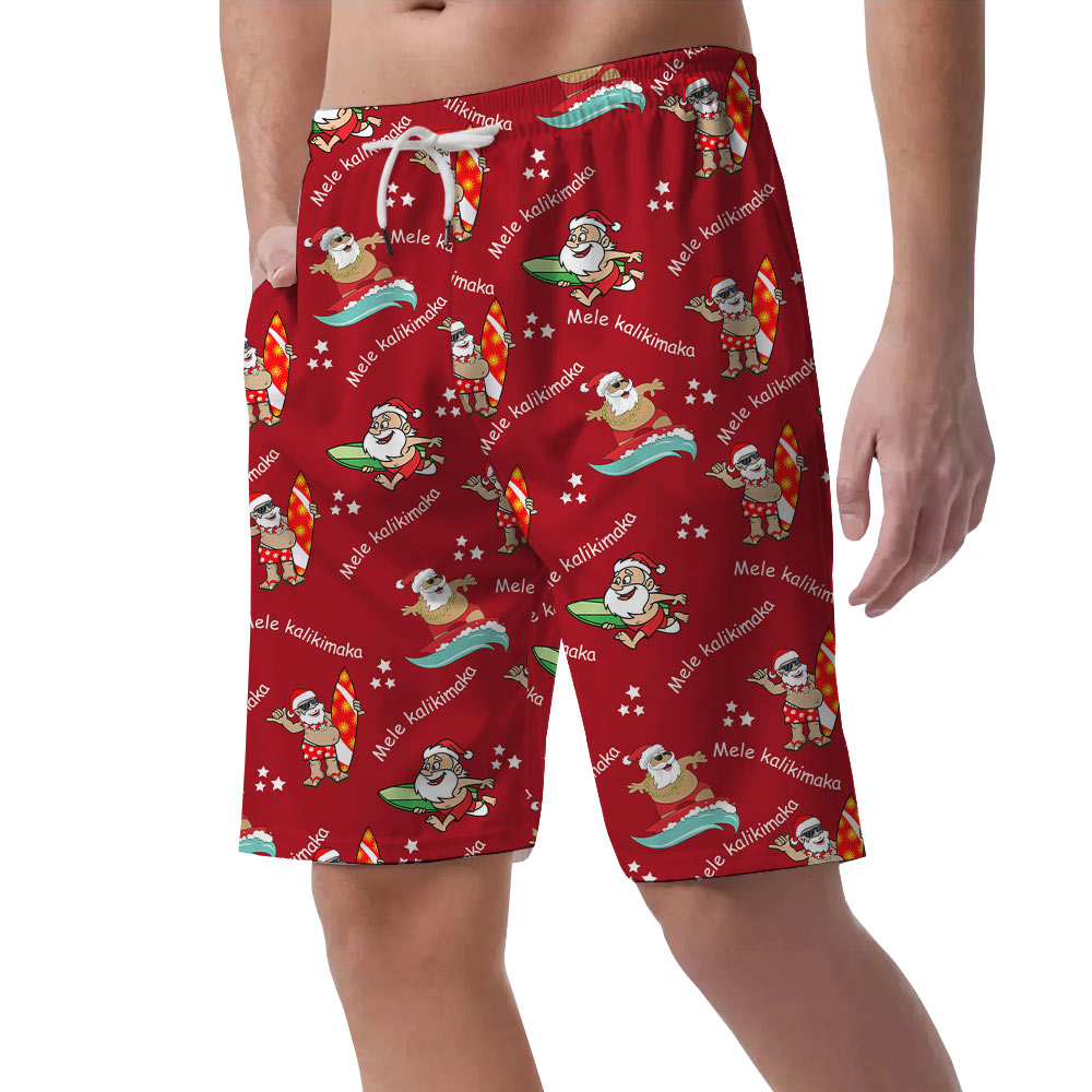 Mele Kalikimaka Santa Surfing Men's Beach Shorts