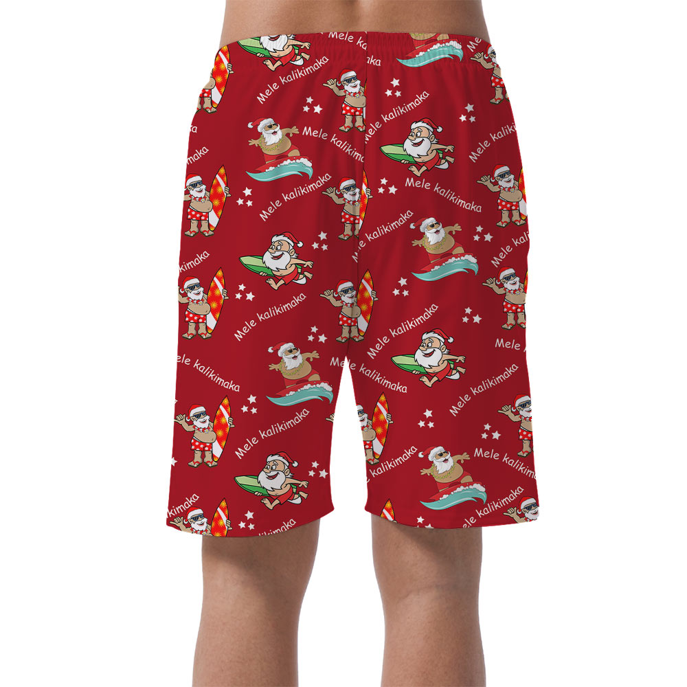 Mele Kalikimaka Santa Surfing Men's Beach Shorts