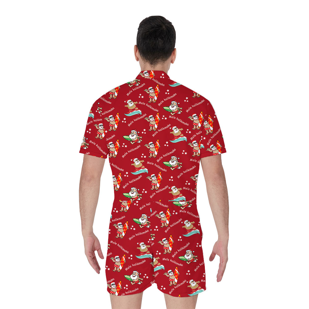 Cute Surfing Santa Red Romper