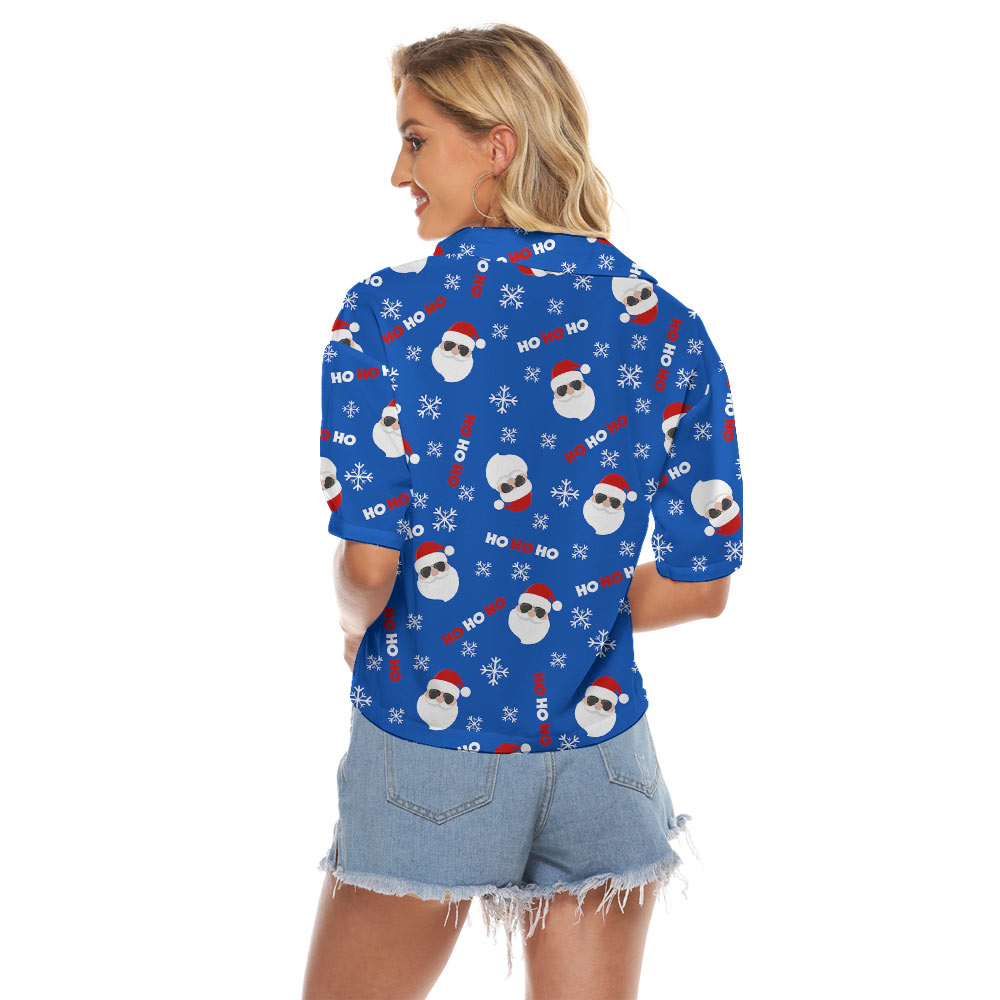 Ho Ho Ho Santa Claus Blue Women's Cropped Shirt