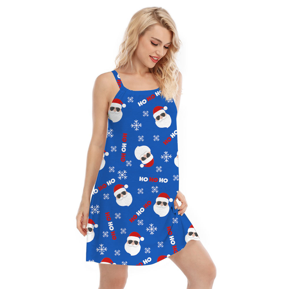 Cute Santa Claus Ho Ho Ho Blue Cami Dress