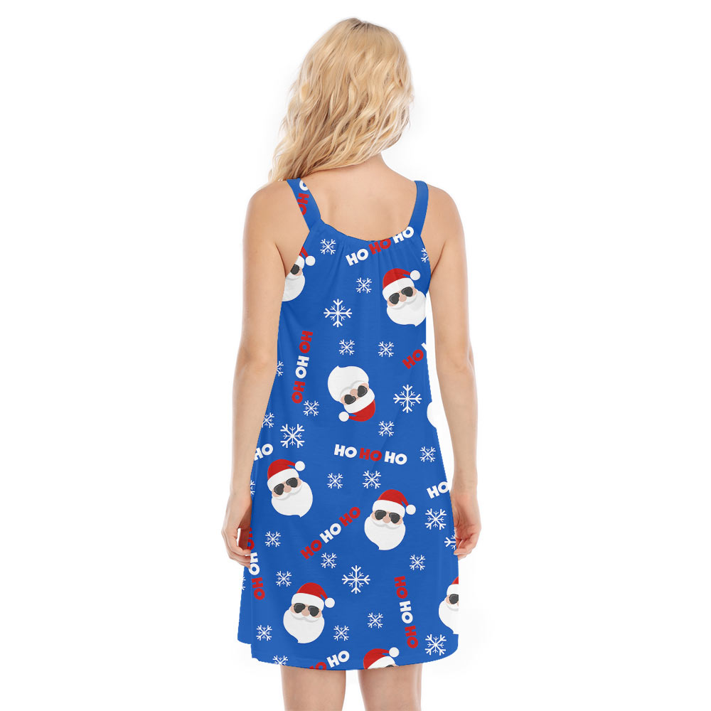 Cute Santa Claus Ho Ho Ho Blue Cami Dress