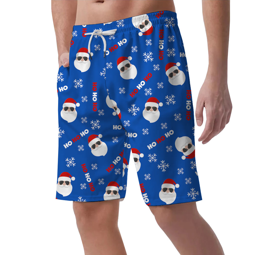 Ho Ho Ho Santa Claus Blue Men's Beach Shorts
