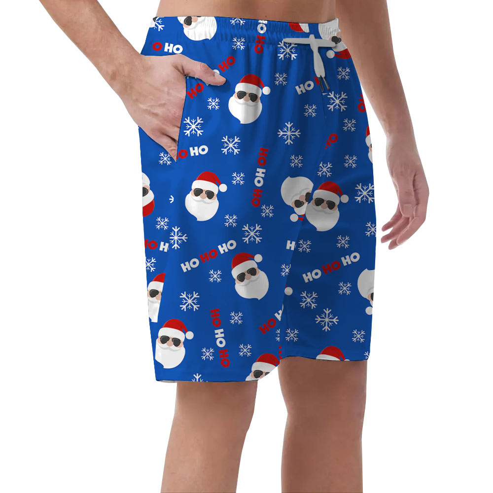 Ho Ho Ho Santa Claus Blue Men's Beach Shorts