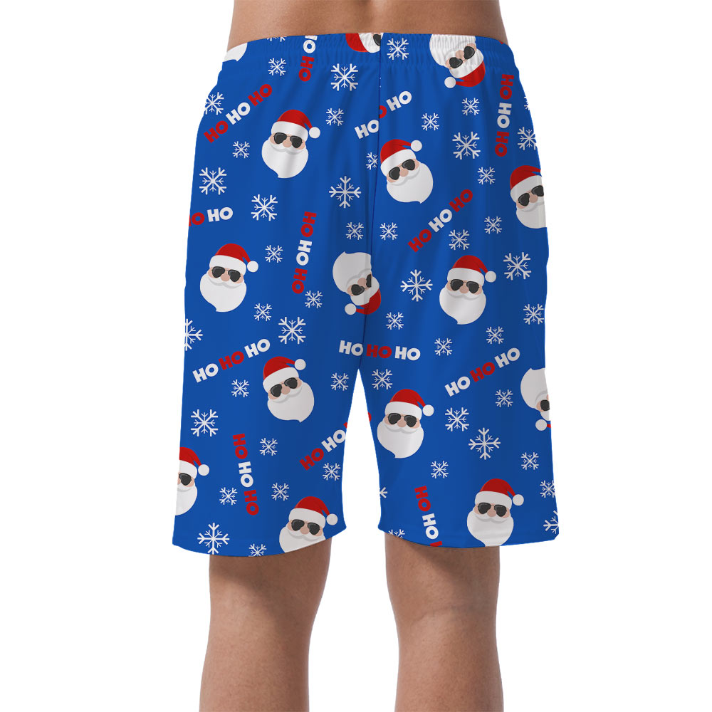 Ho Ho Ho Santa Claus Blue Men's Beach Shorts