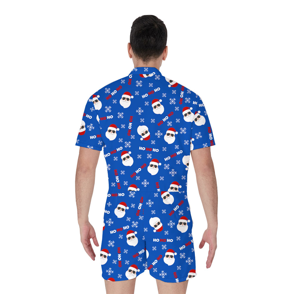 Cute Santa Claus Ho Ho Ho Blue Romper
