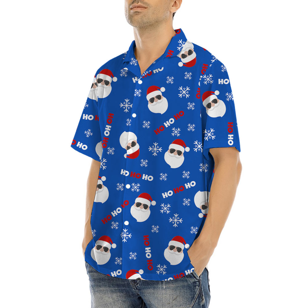 Santa Claus Ho Ho Ho Blue Hawaiian Shirt