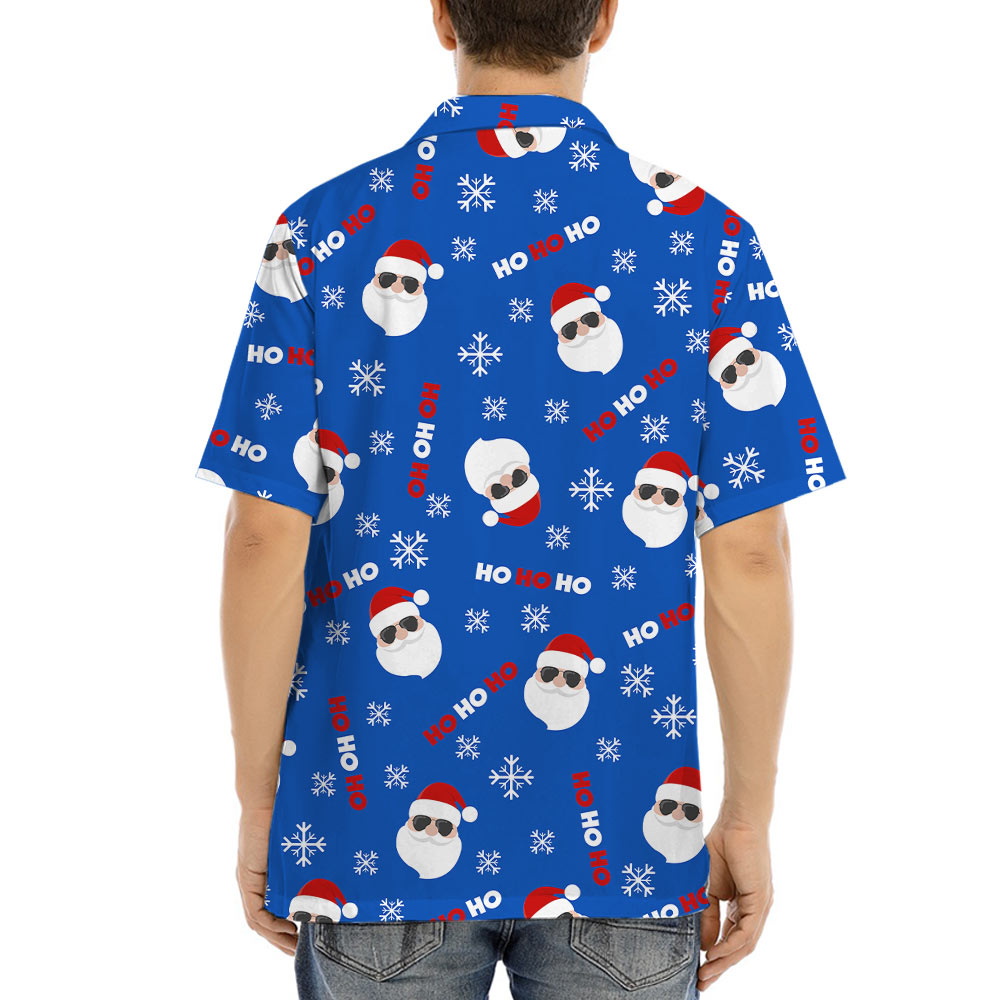Santa Claus Ho Ho Ho Blue Hawaiian Shirt