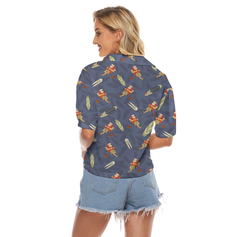 Cute Summer Santa Claus Navy Women's Cropped Shirt