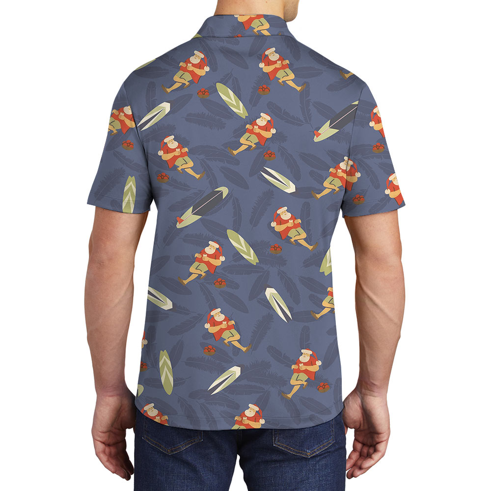 Cute Santa Claus Surfing Board Navy Polo Shirt