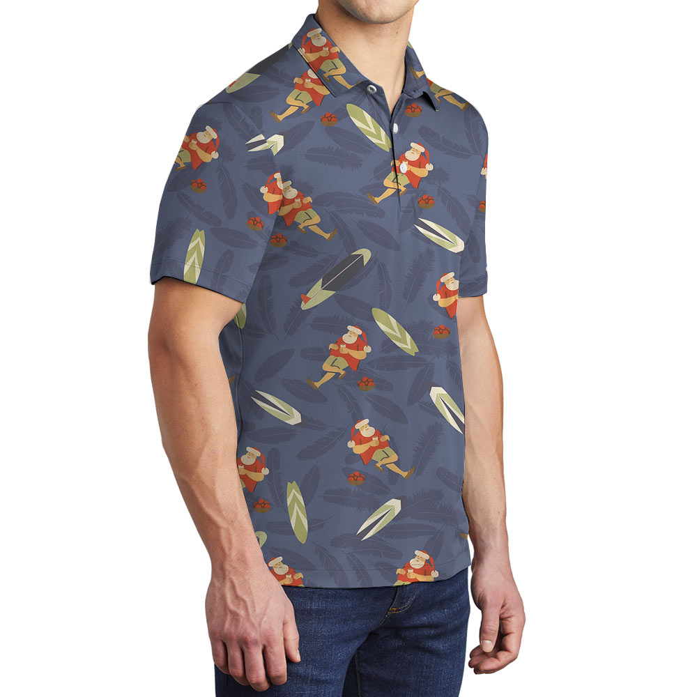Cute Santa Claus Surfing Board Navy Polo Shirt