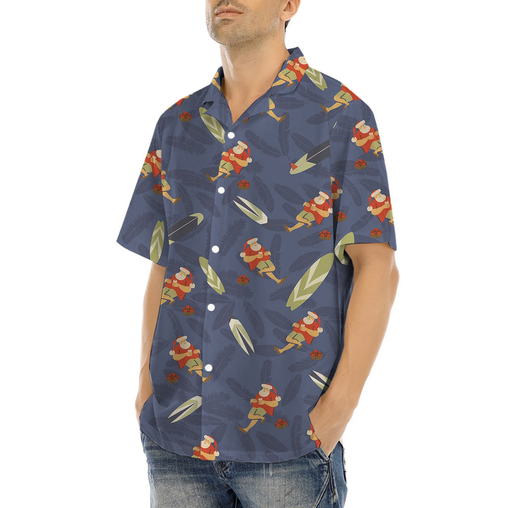 Summer Santa With Surfing Board Hawaiian Shirt